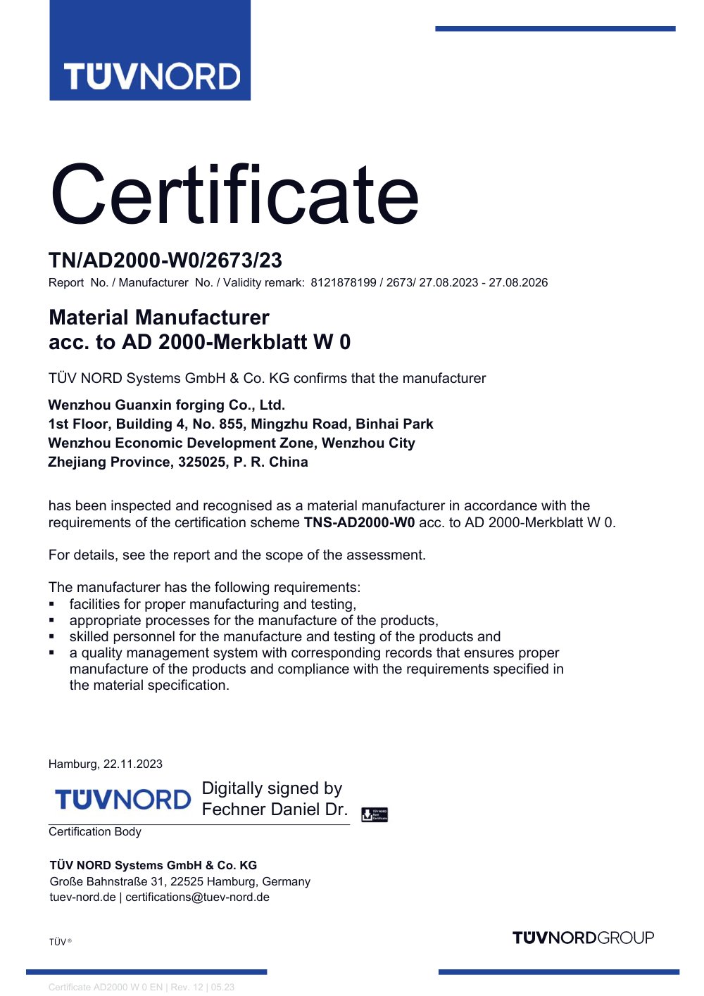 AD2000 Certificate