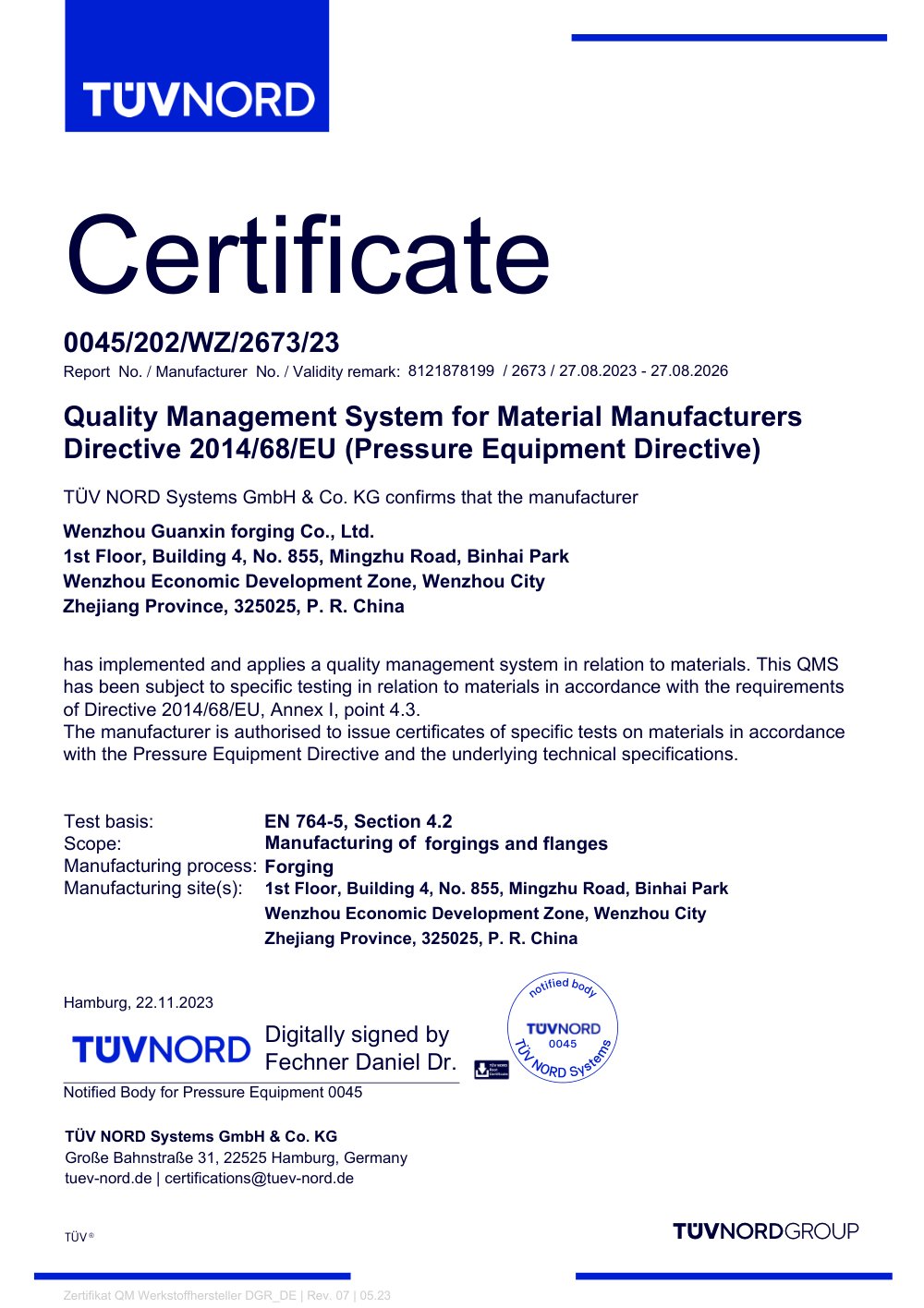 PED Certificate
